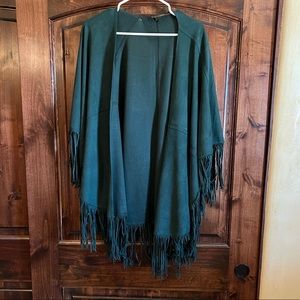 Alberto Makali green pancho with fringe